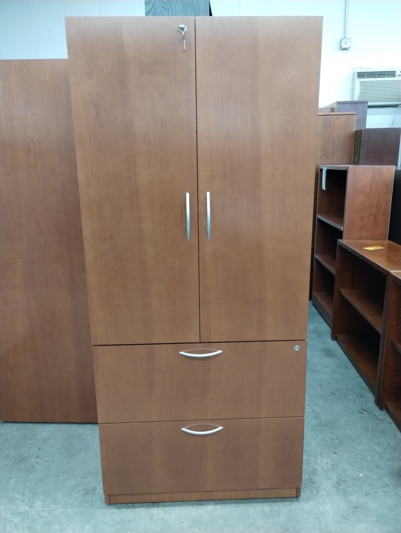 Pre-Owned Steelcase Cherry Veneer 2 Door, 2 Drawer Storage Cabinet