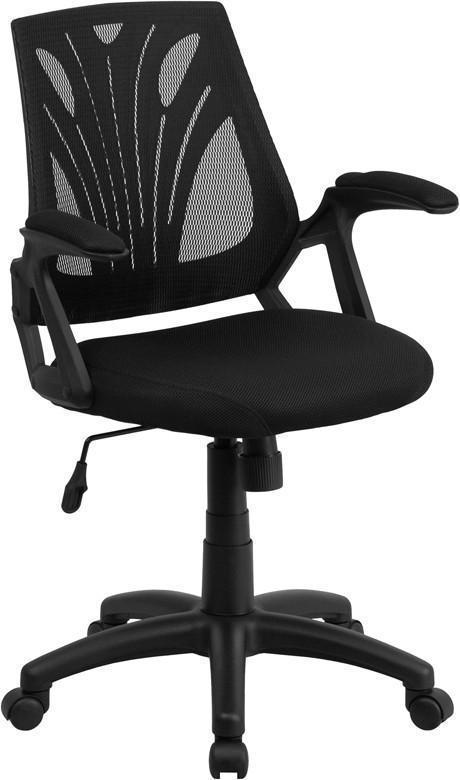Mid-Back Designer Black Mesh Swivel Task Office Chair with Open Arms